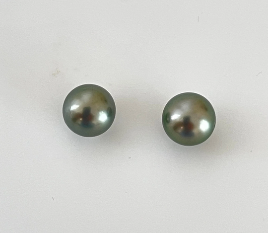 Rocket Color Collection Incredible Vivid Natural Sea Green 10mm Tahitian Cultured Pearl Stud Earrings With 14K Gold Backing