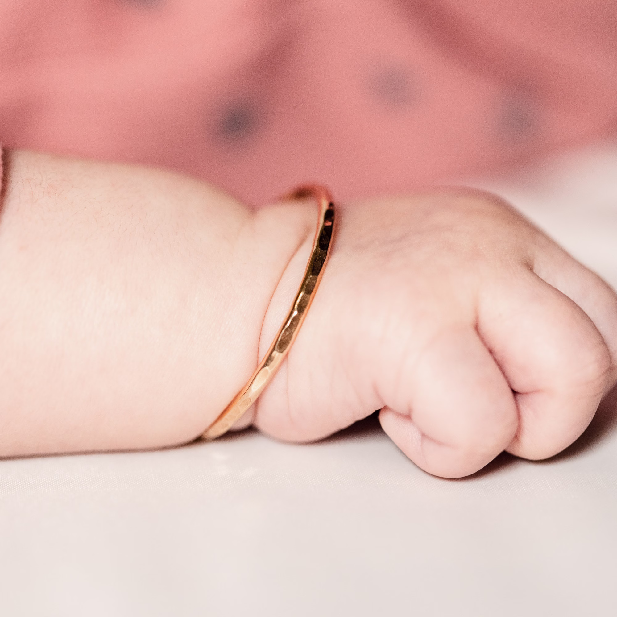 Rose Gold Baby Bangle, Unique Girl Gift, Infant Bracelet, Hammered Sparkle Design, Quality Made To Last