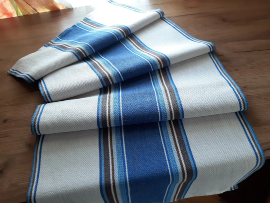 Vintage Woven Blue White Linen Table Runner, Topper, Dressing Vintage Linens, | E15