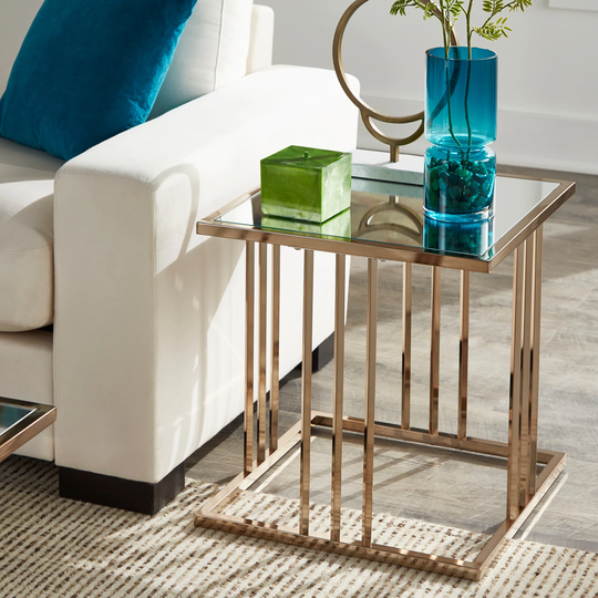 Silver Orchid Barker Champagne Gold Finish End Table with Mirror