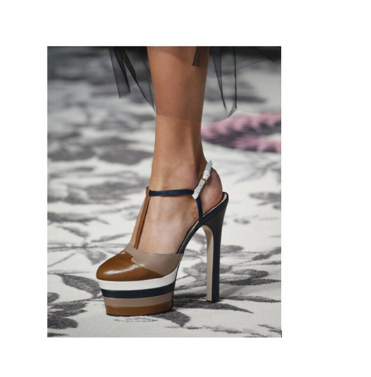 stilettos Shoes High Heels Thick Platform Multicolored Brown Tan White Navy Blue Patterned Very
