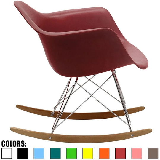 Red Modern Plastic Rocker Rocking Lounge Chair Nursery with Arm Wood Wire Leg