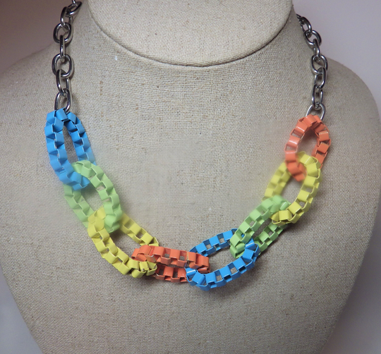Vintage Necklace Colorful Metal Links Lime/ Yellow/ Turquoise/ Orange