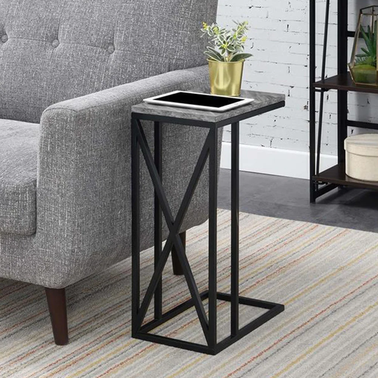 Tucson C End Table Gray Faux Marble Wood and Black Metal - Set of 2 - 54 x 84