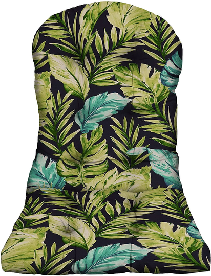 Rsh Decor Tufted Adirondack Chair Cushion Outdoor, Zealand Capri Navy Blue Green Tropical Floral Palm Leaf Leaves