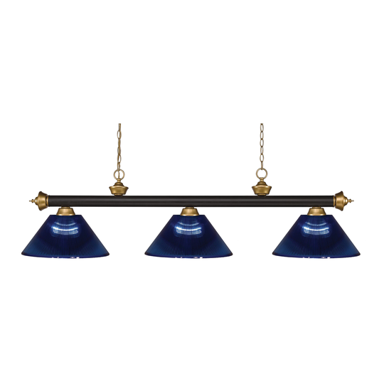 Avery Home Lighting Riviera Bronze & Satin Gold Dark Blue 3 Light Billiard Light - Bronze + Satin Gold