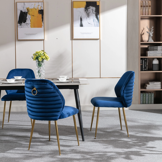 Modern Dining Chair Set of 2, Woven Velvet Upholstered Side Chairs