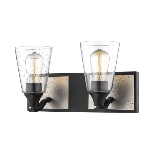 Metal 2 Light Bathroom Vanity Light in Matte Black/Brushed Pewter