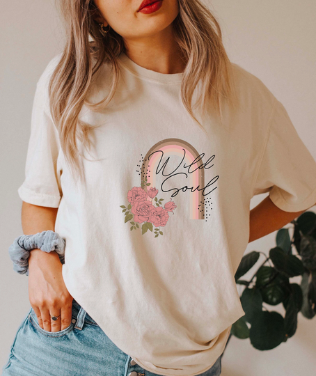 Comfort Colors Boho Shirt, Wild Soul Floral Comfy Oversized Celestial Aesthetic Gift Shirt