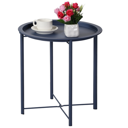 VECELO Modern Side Table/ End Table with Round Removable Tray ,Blue(Set of 1/Set of 2)