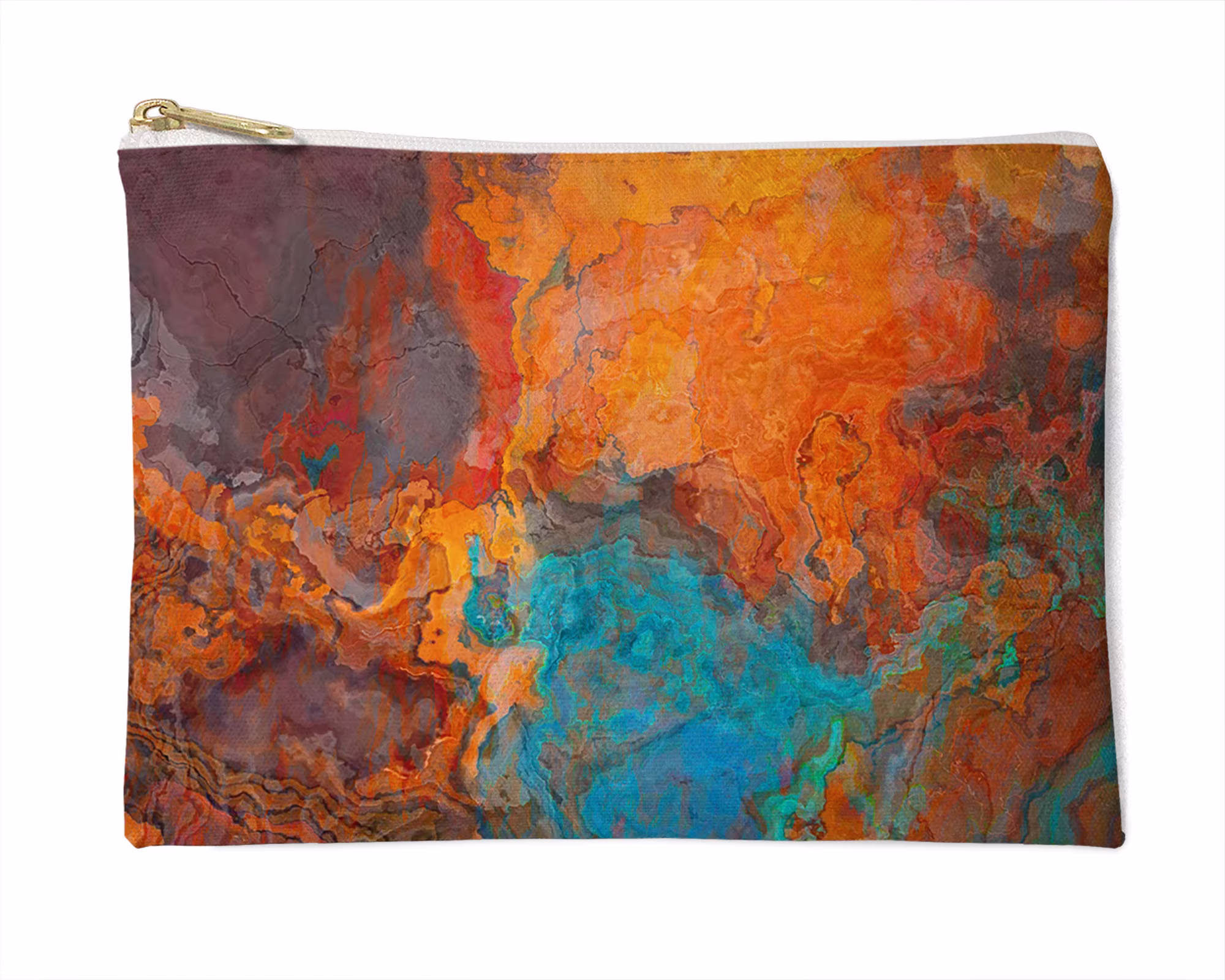 Makeup Bag, Cosmetic Bag Or Accessory Organizer, Pencil Case, Stocking Stuffer, in Orange, Brown, Turquoise, Desert Fusion