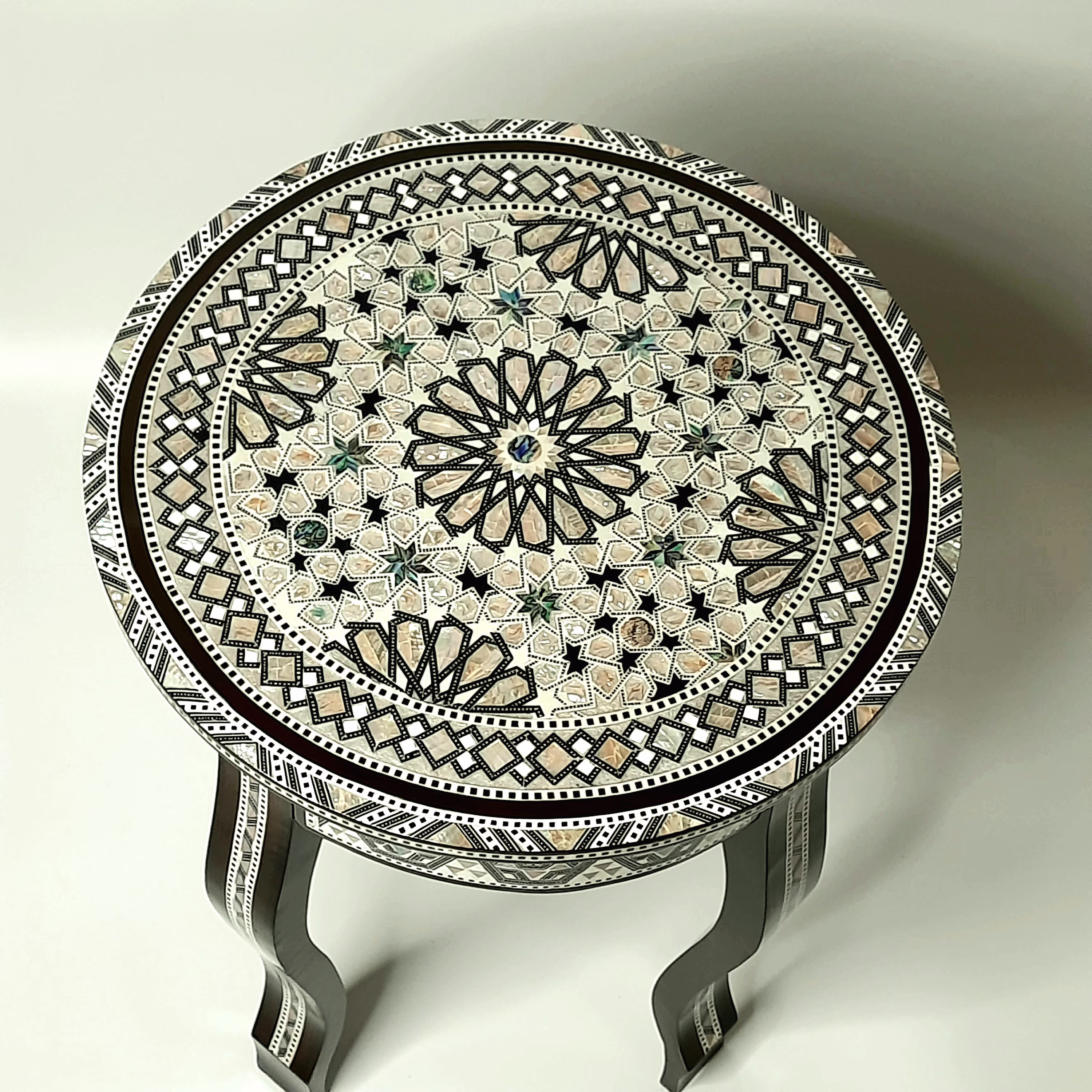 Handmade Furniture Coffee Side Table With Exquisite Mother Of Pearl Inlay/Wooden Round Mosaic Entryway Side Table, Egyptian Table