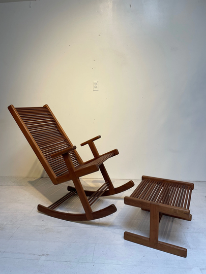 stephen Hynson Oak Dowel Rocking Chair & Ottoman