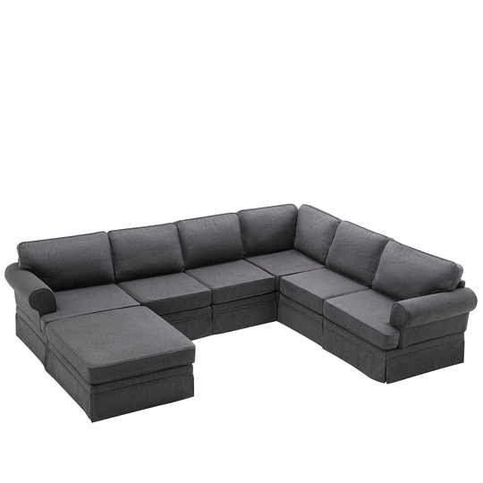 Upholstered Modular Sofa,Sectional Couch with Removable Ottomanom
