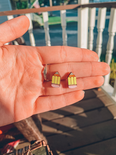 Teacher Earrings, Pencil Studs
