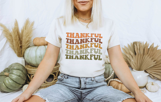 Thankful Shirt For Women, Fall Colors Tee, Boho Cute Trendy Women's T-Shirt, Graphic Matching Kids Baby Toddler
