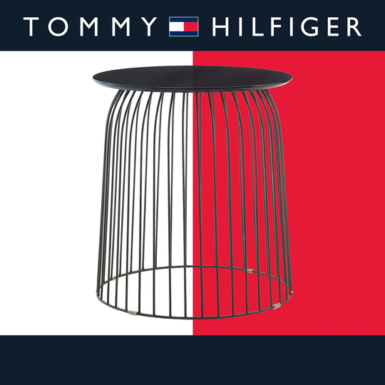 Tommy Hilfiger Wallace Geometric Accent Side Table with Black Metal Cage Design