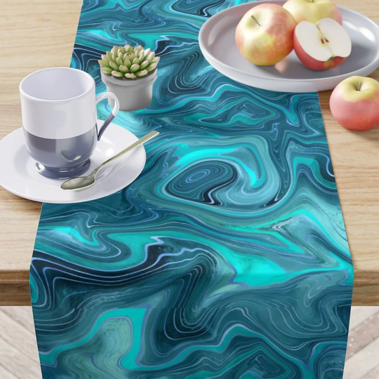 Blue Geode Teal Table Runner - Eclectic Marble For Kitchen