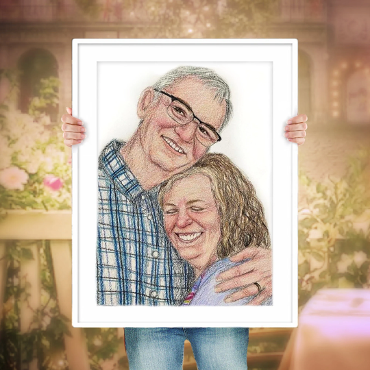 Custom Couples Portrait in Colored Pencil Drawing