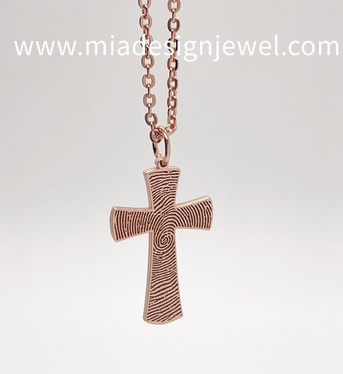 Cross Necklace/Cross Necklace Woman/Custom Handwriting Necklace/Personalized Fingerprint Necklace/Memorial Gift/14K Gold Necklace