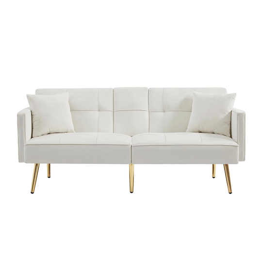 Velvet Padded Seat Loveseat Sofa Bed Multiple Adjustable Positions Back Comfort Convertible Futon Sofa with Gold Metal Legs