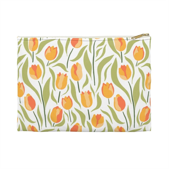 Floral Accessory Pouch, Tulip Pattern, Zipper Pencil Case, Coin Purse