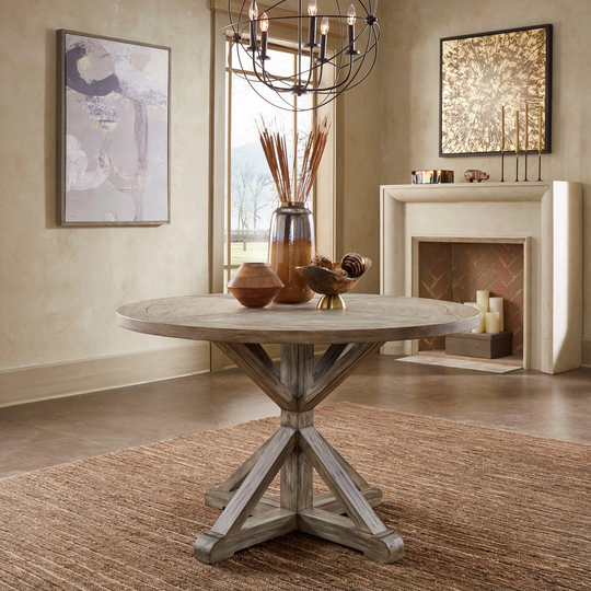 Benchwright Round Antique Grey Oak Dining Table by iNSPIRE Q Artisan