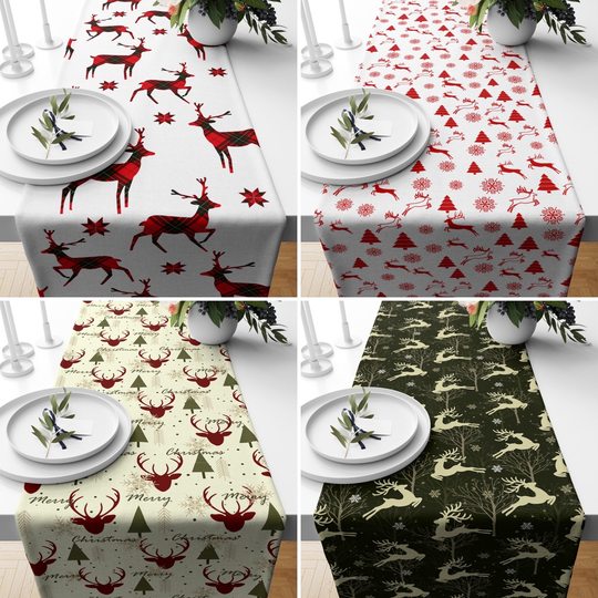 Deer Table Runner, Winter Kitchen Textile, Christmas Tablecloth, Farmhouse Decor, Housewarming Gift For Her