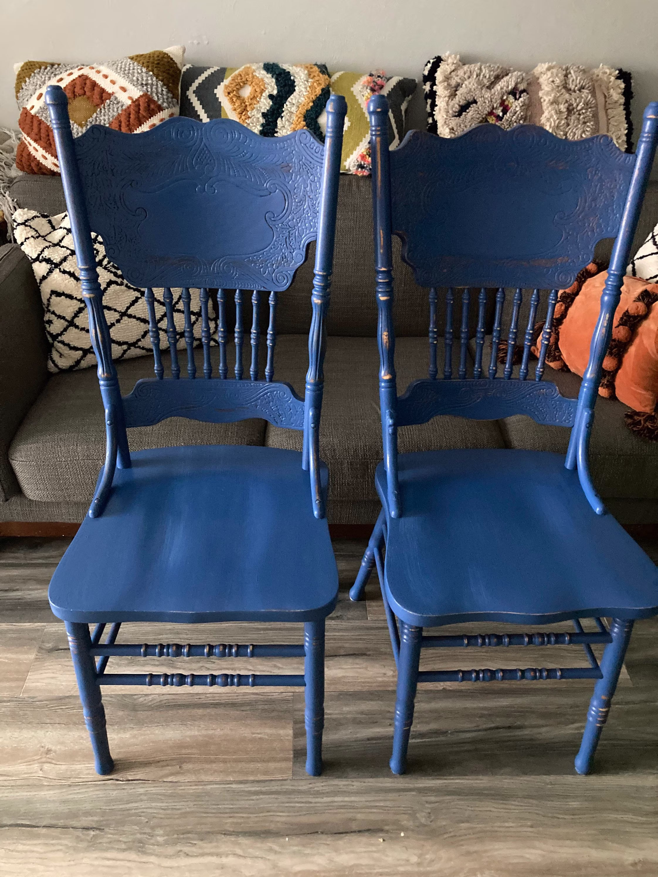Vintage Wood Rustic Dining Chairs Set 2 Blue