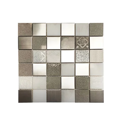 2" x 2" Limestone/Metal/Glass Grid Mosaic Wall Tile