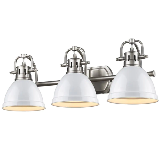 Golden Lighting Duncan Pewter 3-Light Bath Vanity With White Shades