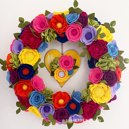 Rainbow Wreath, Colorful Color Felt Flowers Wreath