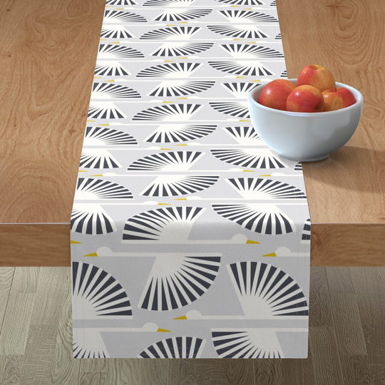 Neutral Birds Table Runner - Geometric Cranes By Katerhees Abstract Swans Mid Century Retro Cotton Sateen Spoonflower