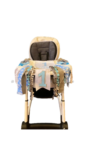 First Birthday Blue High Chair Skirt, Banner, Birthday - Free Shipping
