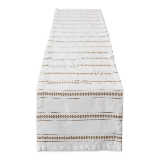 14" x 72" Stone Brown White Zig Dobby Stripe Decorative Table Runner