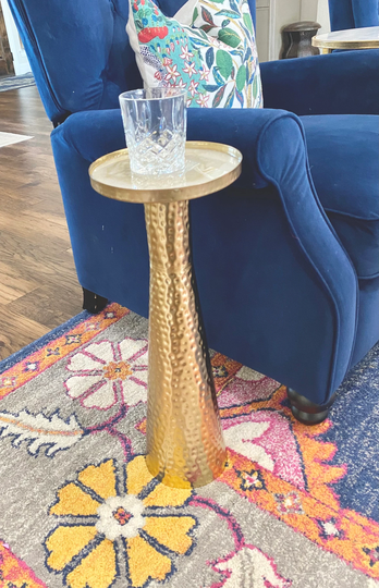 Cocktail Martini Drink Table, Hammered Metal Gold & White Geode Resin Top. All Colors Available. Unique Luxury Christmas Gift For Her