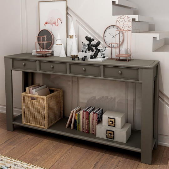Console Table for Entryway Hallway Sofa Table with Storage Drawers and Bottom Shelf, Khaki