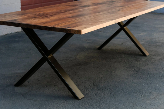 Expandable Walnut & Steel Dining Table, Notched "x" Legs, Custom "Edision" Project | Shipping/Delivery Not Included in Price