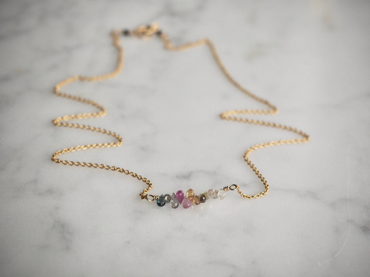 Dainty Multi Color Sapphire Necklace, 14K Gold Filled, Natural Gemstone, September Birthstone, Gift For Her, Personalized