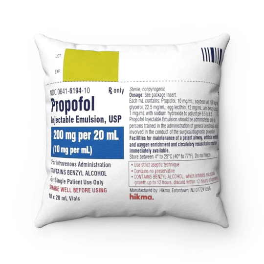 Propofol 14x14 Pillow, Sofa Cushion, Doctor's Gift, Nurse Er Nurse, Pharmacist, Anesthesiologist, Anesthetist, Doctor, Crna