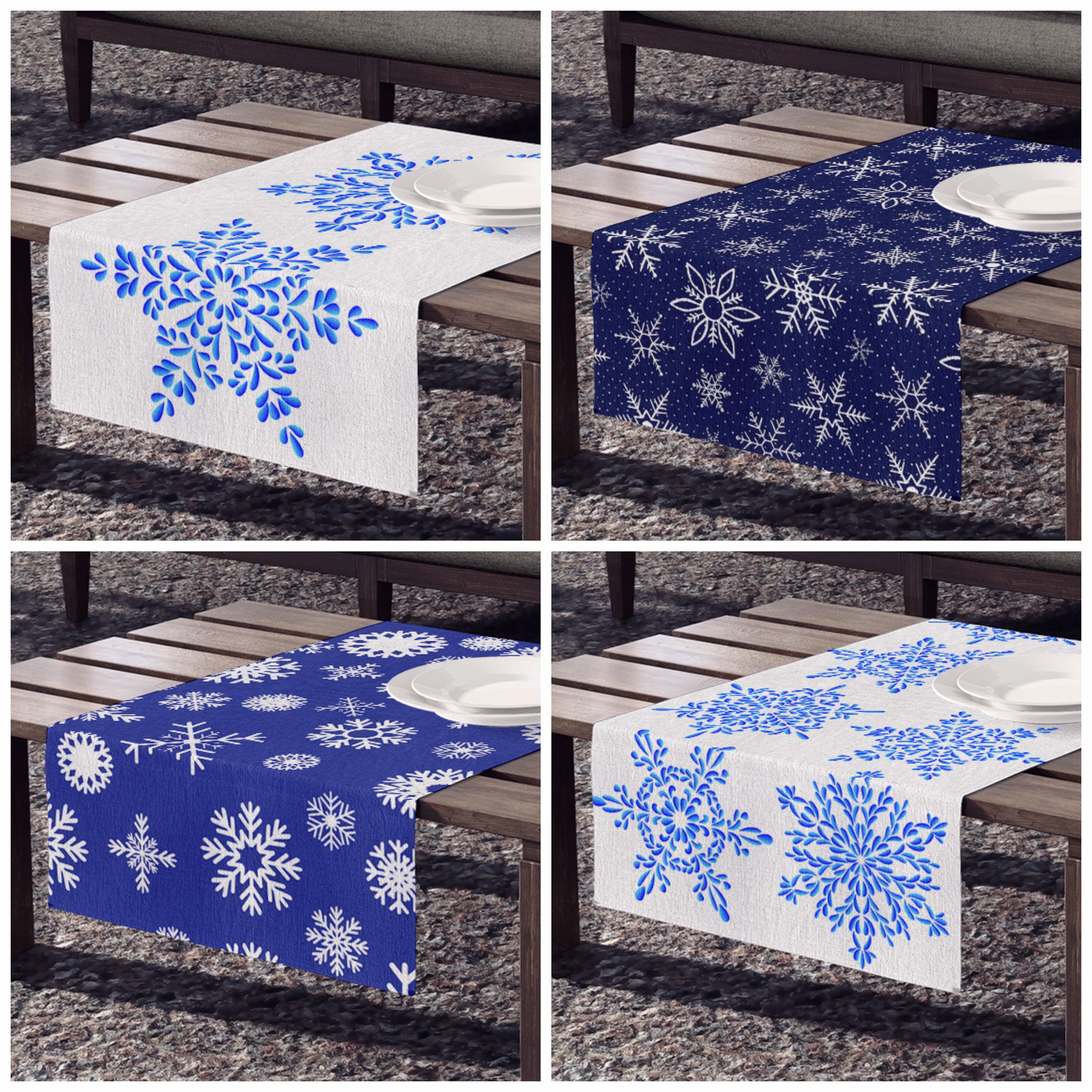 Winter Table Runner, Snowflake Table Runner, Navy Blue Tablecenterpiece, Decor, Topper