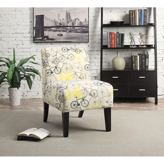 Accent Chair in Beige Fabric Pattern(Bike),Transitional Style