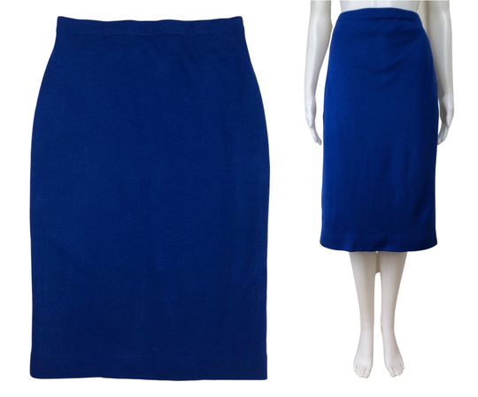 Vintage Acrylic/Wool Sweater Skirt | 90S Royal Blue Knit Pencil Womens Size Small 28-29" Waist