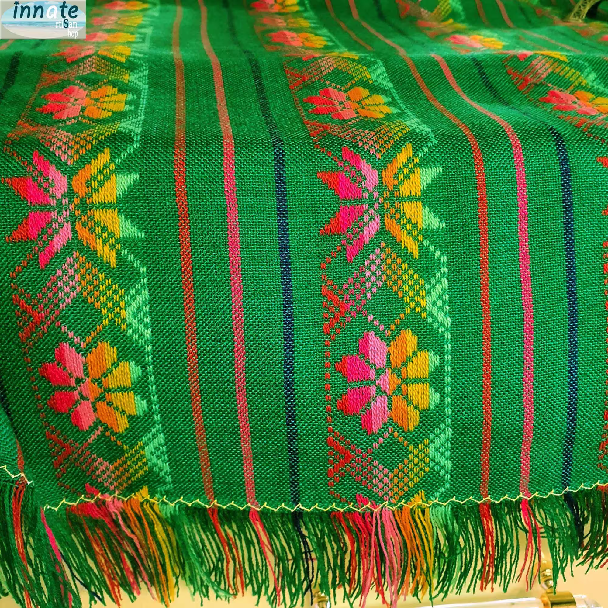 Mexican Table Runner, Green, Floral, Cambaya, Ethnic, Hispanic, Light Woven, Decor