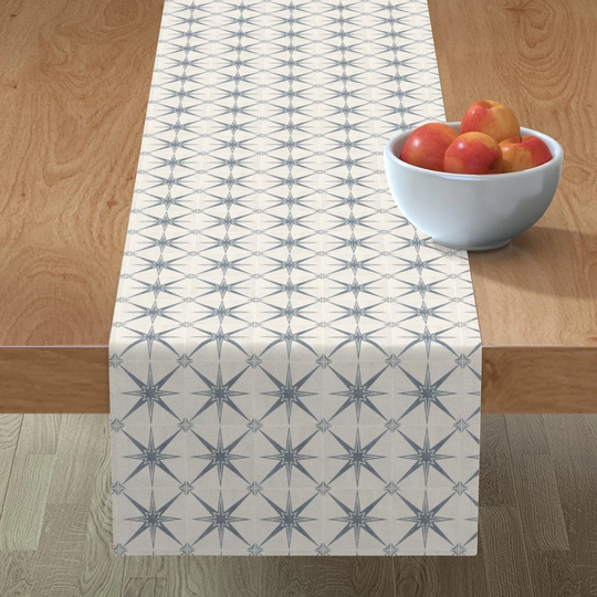 Neutral Spanish Tile Table Runner - Star Tiles By Littlearrowdecor Geometric Coastal Blue Slate Cotton Sateen Spoonflower
