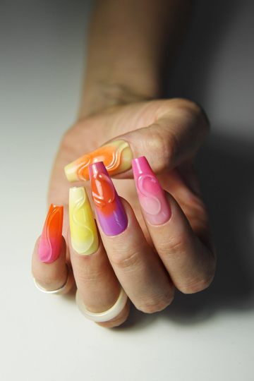 Aura Jelly | Ombre Neon Fluo Glossy Handpainted Press On Nails Stiletto Oval Almond Square Coffin Balerina Long Medium Short