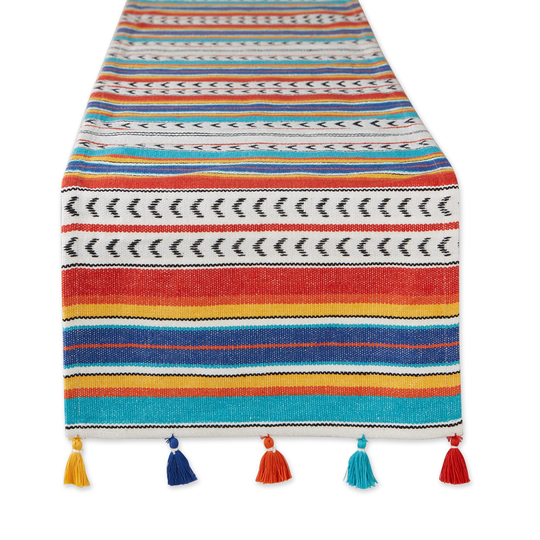 14" x 72" Red and Blue Picante Stripe Tassel Decorative Table Runner
