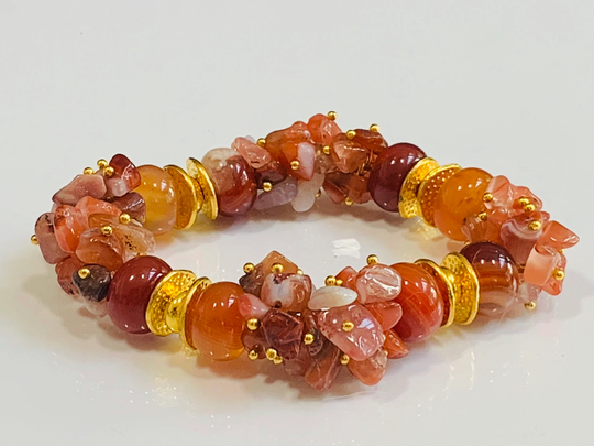 Carnelian Bracelet, Genuine Gemstone Natural Stretch Large 12mm Round Beads