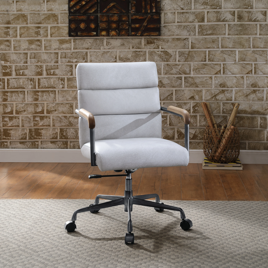 Halcyon Swivel Office Chair with Adjustable Height and Wheel in Vintage White Finish