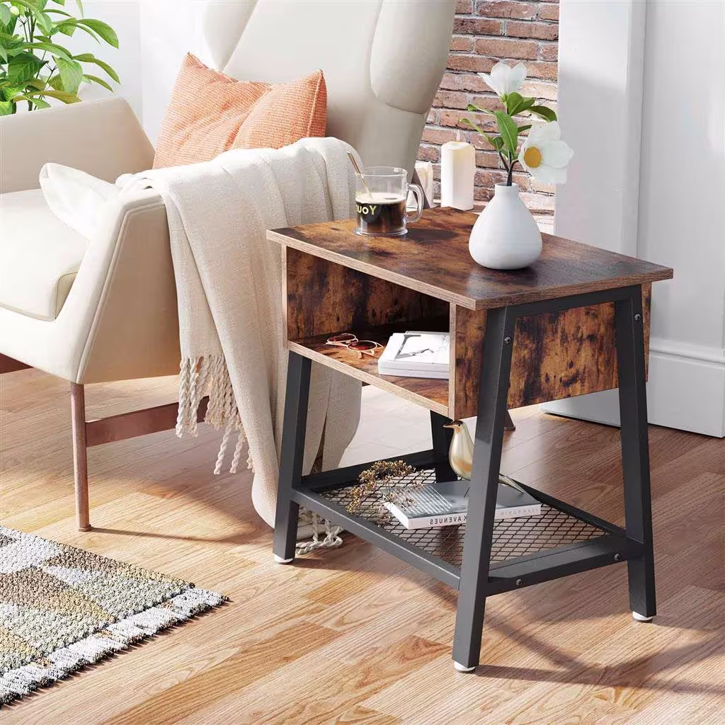 Mid Century Rustic Brown Side Table, Livingroom Furniture Kids Table & Chair | Bedroom Decor End Vintage Home Gift